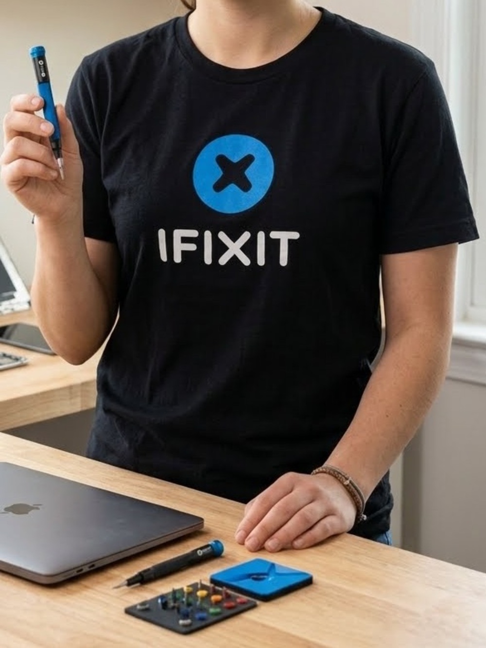 American Apparel iFixit Graphic Tee T-Shirt Black/Blue/White Short-Sleeve sz XL